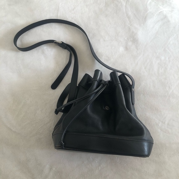 GOLD PFEIL/ black leather drawstring bucket bag - Picture 2 of 11